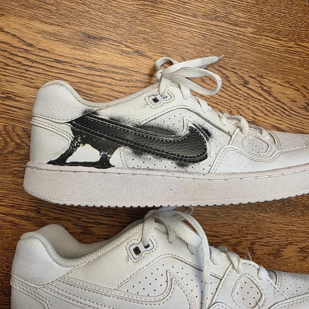 Nike Son of Force Low White‎ Black Custom Spray Swoosh Kids Sneakers 615153-109